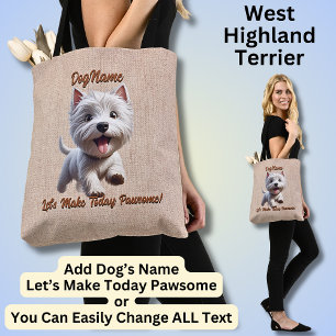 Bolsa Tote West Highland Terrier, adicione o nome do cão, mud