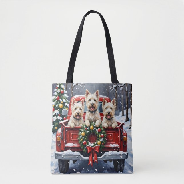 Bolsa Tote West Highland White Terrier Christmas Red Truck (Frente)