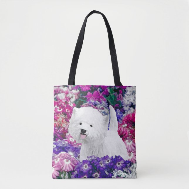 Bolsa Tote West Highland White Terrier Pintando Arte Canina (Frente)