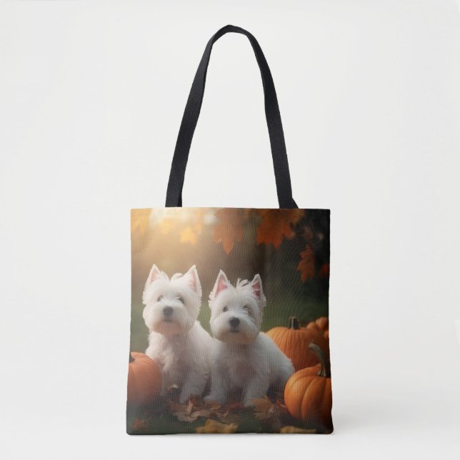 Bolsa Tote West Highland White Terrier Puppy Autumn Pumpkin (Frente)