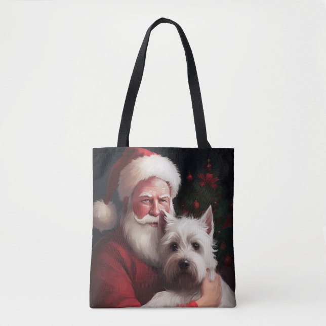 Bolsa Tote West Highland White Terrier Santa Claus Natal (Frente)