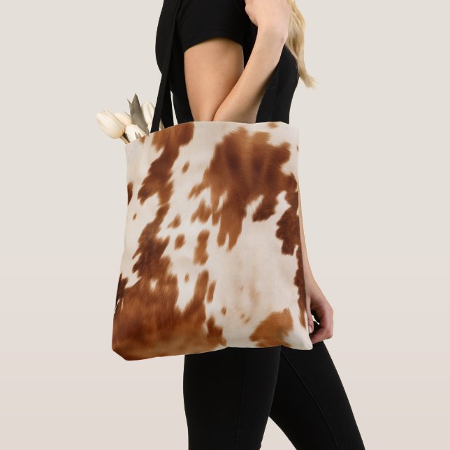 Bolsa Tote Western Brown Cream Cowhide (Close Up)