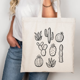 Bolsa Tote Western Cactus Plants Desert Boho Botanical Black