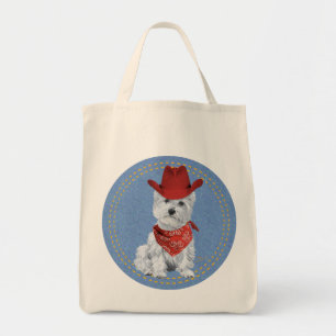 Bolsa Tote Westie Cowboy em Denim