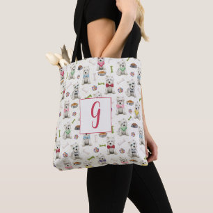 Bolsa Tote Westies Brancos com Monograma de Acessórios