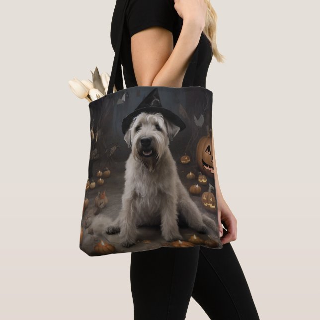 Bolsa Tote Wheaten Terrier Pumpkins Halloween Assustado (Close Up)