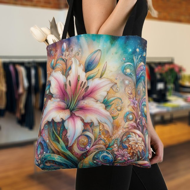 Bolsa Tote Whimsic Art Nouveau Lily Chic (Criador carregado)