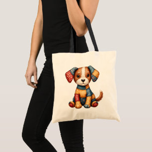 Bolsa Tote Whimsic Patchwork Puppy Folk Art Cottagecore