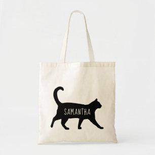 Bolsa Tote Whimsical Black Cat Personalizado com seu nome