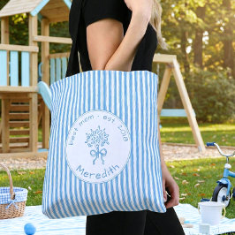 Bolsa Tote Whimsical Blue White Stripe Preppy Mom Established