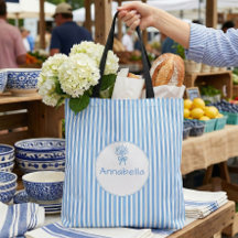 Whimsical Blue White Stripe Preppy Monogram