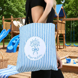 Bolsa Tote Whimsical Blue White Stripe Preppy Monogram