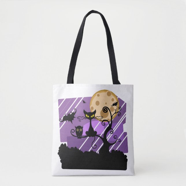 Bolsa Tote Whimsical Cat, Owl e Bat (Frente)