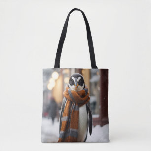 Bolsa Tote Whimsical Cozy Penguin Snowy Winter