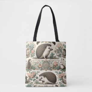 Bolsa Tote Whimsical Hedgehog Haven: Floral Vitoriano