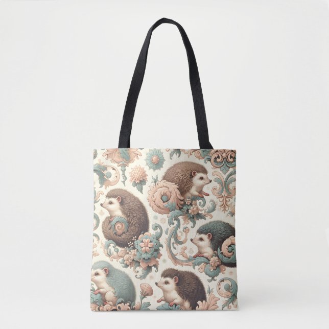 Bolsa Tote Whimsical Hedgehog Haven: Floral Vitoriano (Frente)
