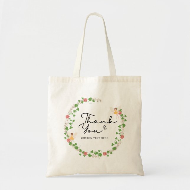 Bolsa Tote Whimssic Fairy Flower Wreath Obrigado Professor (Frente)