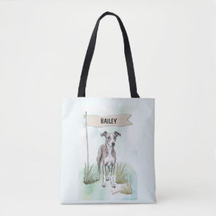 Bolsa Tote Whippet Aquarela Cachorro Personalizado