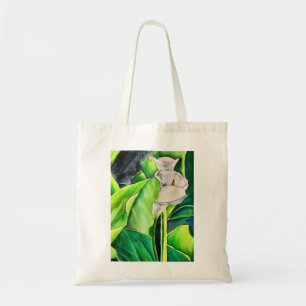 Bolsa Tote White Arum Lily Watercolor, floral tropical
