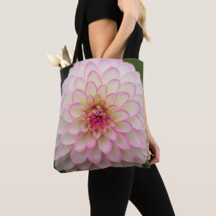 Bolsa Tote White Dahlia with pink rim flower