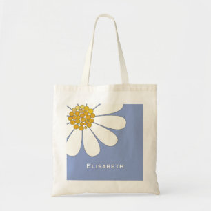 Bolsa Tote White Daisy Flower Personalize Nome Aniversário 