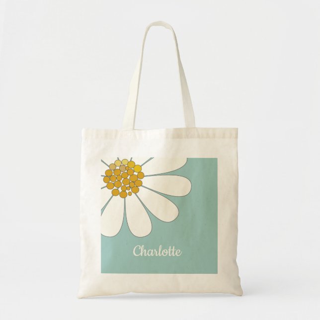 Bolsa Tote White Daisy Flower Personalize Nome Aniversário (Frente)