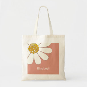 Bolsa Tote White Daisy Flower Personalize Nome Aniversário