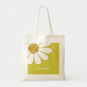 Bolsa Tote White Daisy Flower Personalize o nome Aniversário 