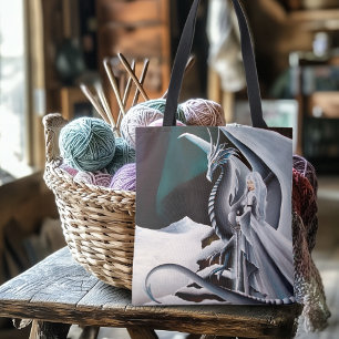 Bolsa Tote White Dragon Woman Fantasy Auroras