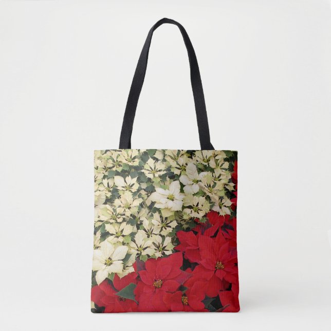 Bolsa Tote White e Red Poinsettias I Feriado Floral (Frente)
