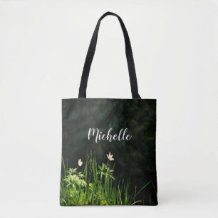 Bolsa Tote White florals green name script