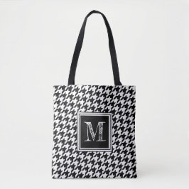 Bolsa Tote White Houndstooth Preto Clássico | Monograma moder