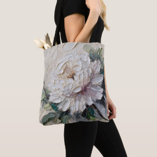 Bolsa Tote White Peony Impasto Art