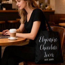 Bolsa Tote White Script Name Established Chocolate Lover
