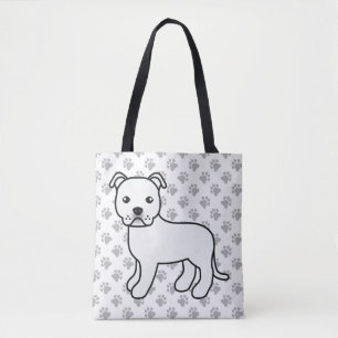 Bolsa Tote White Staffordshire Bull Terrier Cute Cartoon