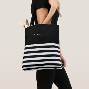 Bolsa Tote White Strips preto moderno Monograma Verão