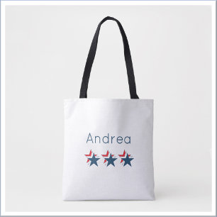 Bolsa Tote White Vermelho e Estrelas Azuis