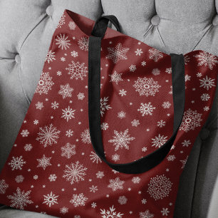 Bolsa Tote White Winter Snowflake Crimson Red