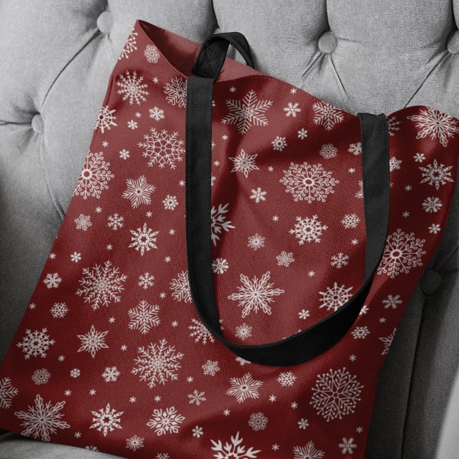 Bolsa Tote White Winter Snowflake Crimson Red (Criador carregado)