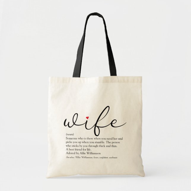 Bolsa Tote Wife Definition Chic Script Red Love Heart (Frente)