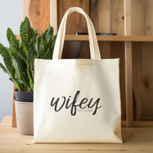 Bolsa Tote Wifey - Caligrafia branca para a noiva