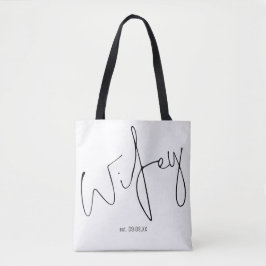 Bolsa Tote Wifey Manuscrito Script de Casamento Data Keepsasa