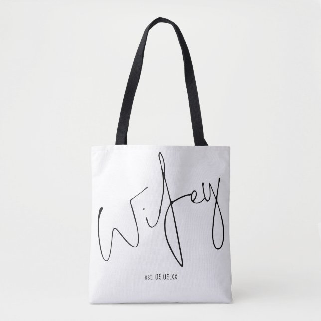 Bolsa Tote Wifey Manuscrito Script de Casamento Data Keepsasa (Frente)