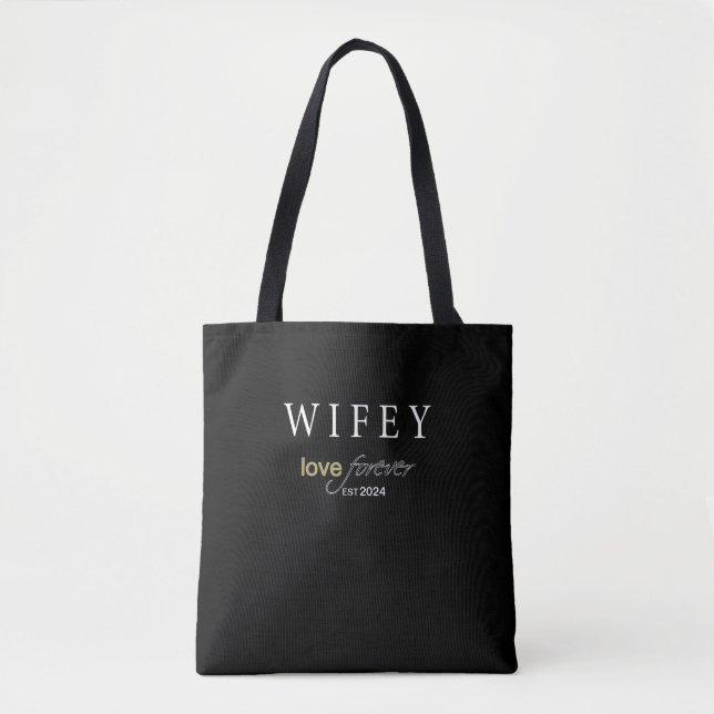 Bolsa Tote Wifey personalizado data de registro do Amor etern (Frente)