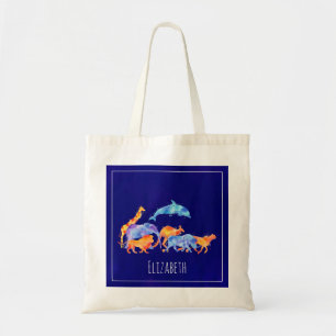 Bolsa Tote Wild Animal Herd Colorful Watercolor