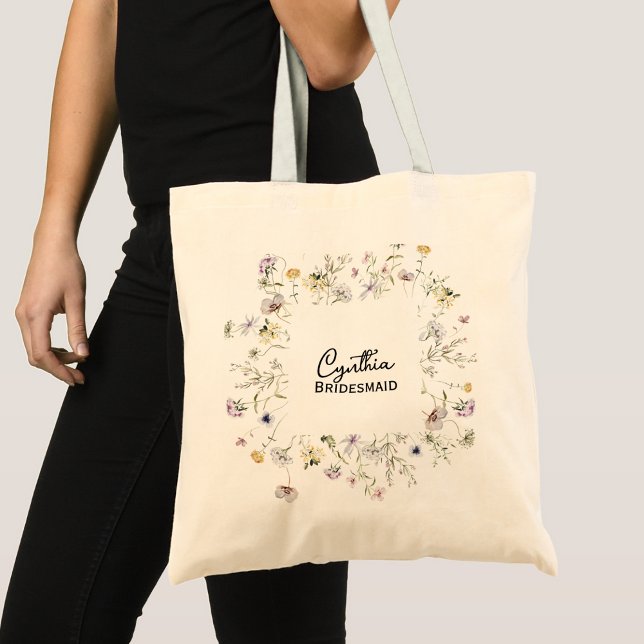 Bolsa Tote Wild Flower Bloom Personalize Bridesmaid Tote Bag (Criador carregado)