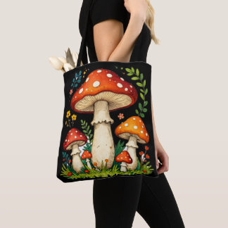 Bolsa Tote Wild mushrooms and flowers in grass forest nature