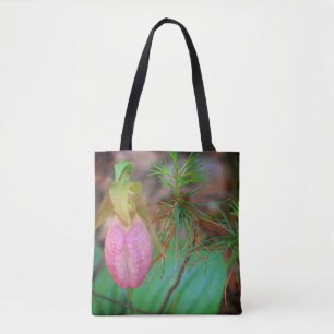 Bolsa Tote Wild Pink Lady Slipper Orchid And Evergreens  