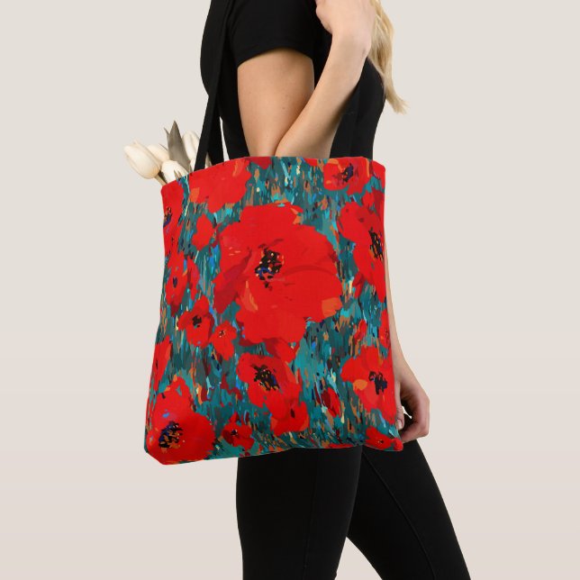Bolsa Tote Wild Red Poppy Field (Close Up)