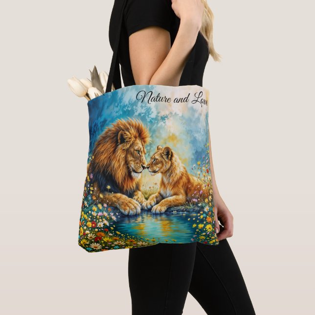 Bolsa Tote Wildlife Lion Lioness fantasia arte romântica (Close Up)